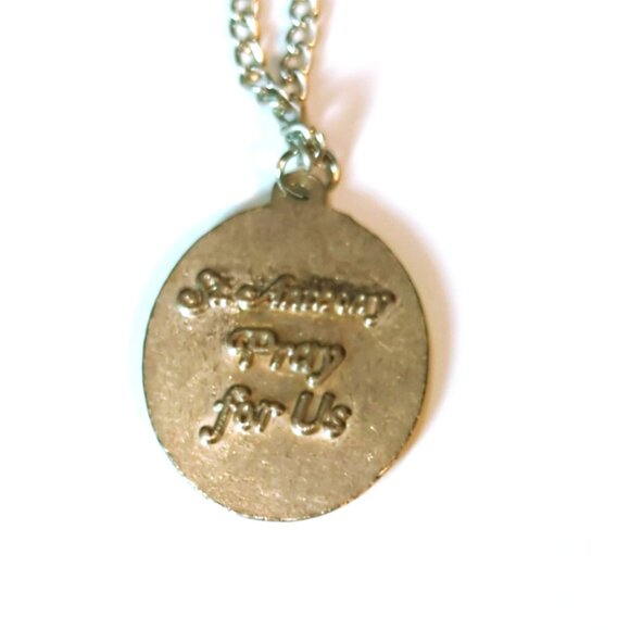 St. Anthony Pray For Us Pendant Metal Enamel Necklace With Chain 20in - Picture 3 of 6